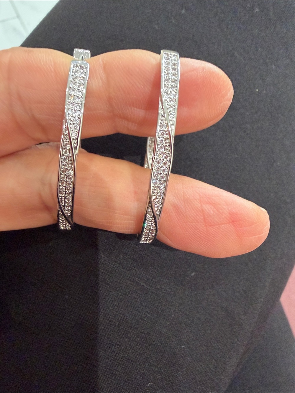 Silver Twisted Pavé Hoop Earrings - Elegant Women Jewelry